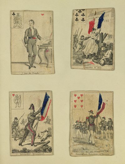 Four Playing Cards Commemorating the Heroes of July 1830 by French School